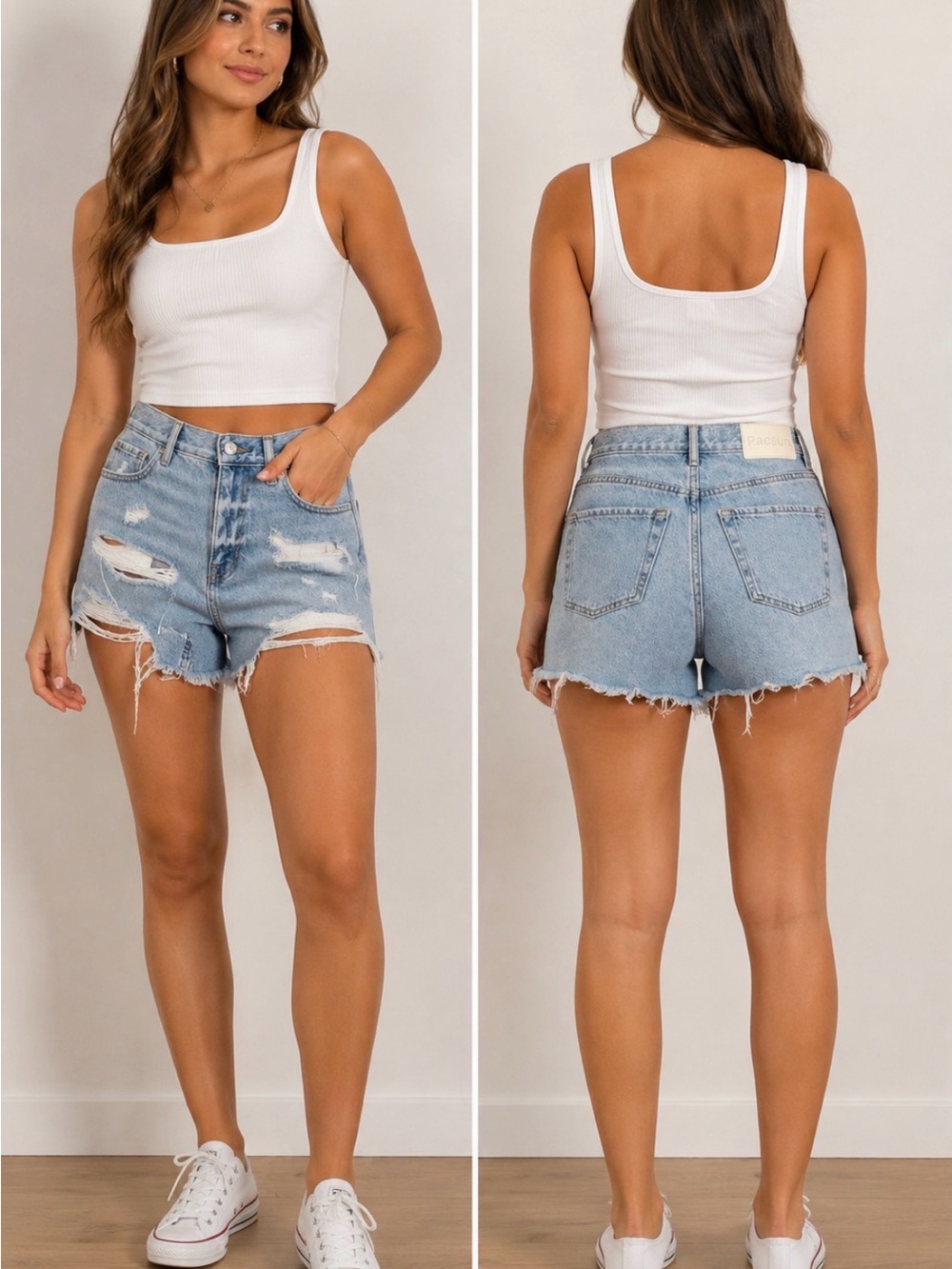 PacSun Light Blue Distressed High-Rise Denim Shorts
